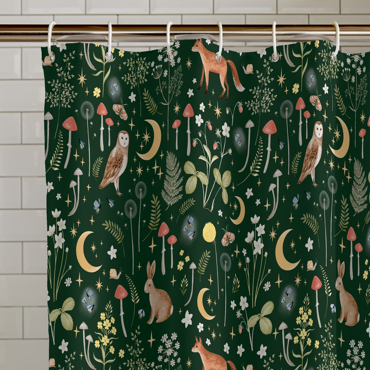 Catherine Lansfield Enchanted Twilight Animals Shower Curtain - Enchanted Twilight Forest Green Shower Curtain
