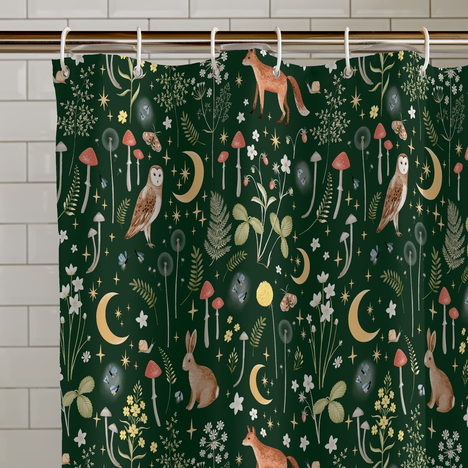 Catherine Lansfield Enchanted Twilight Animals Shower Curtain - Enchanted Twilight Forest Green Shower Curtain