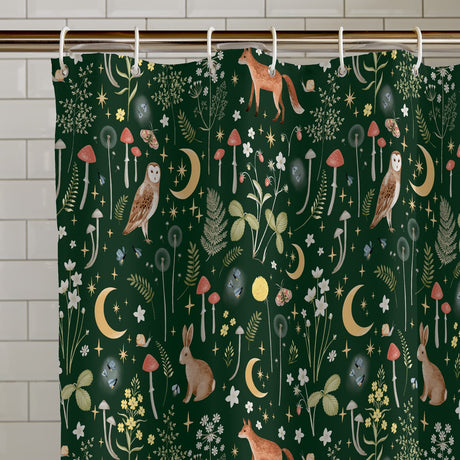 Catherine Lansfield Enchanted Twilight Animals Shower Curtain - Enchanted Twilight Forest Green Shower Curtain