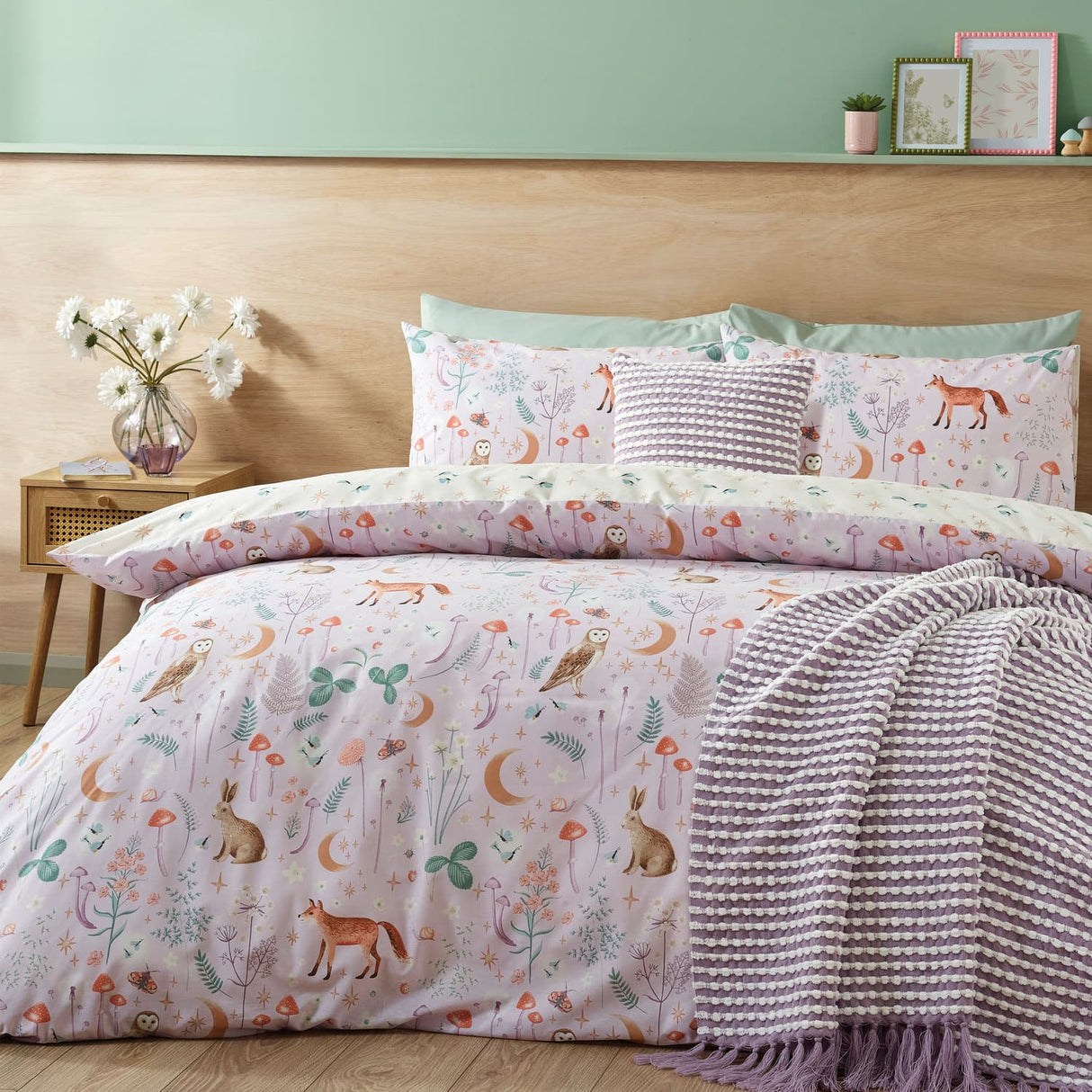 Catherine Lansfield Enchanted Twilight Animals Reversible Duvet Cover Set - Lilac