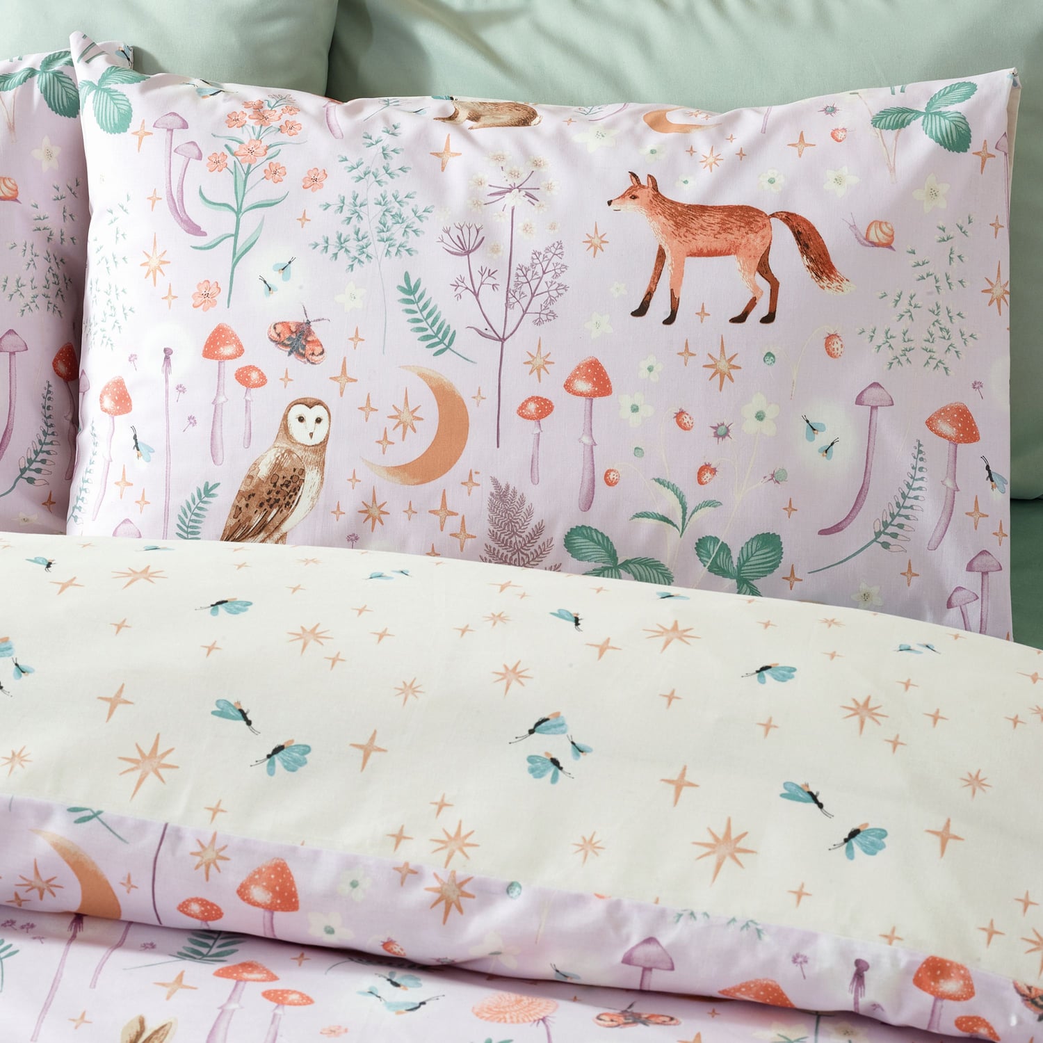 Catherine Lansfield Enchanted Twilight Animals Reversible Duvet Cover Set - Lilac - Enchanted Twilight Lilac Duvet Set