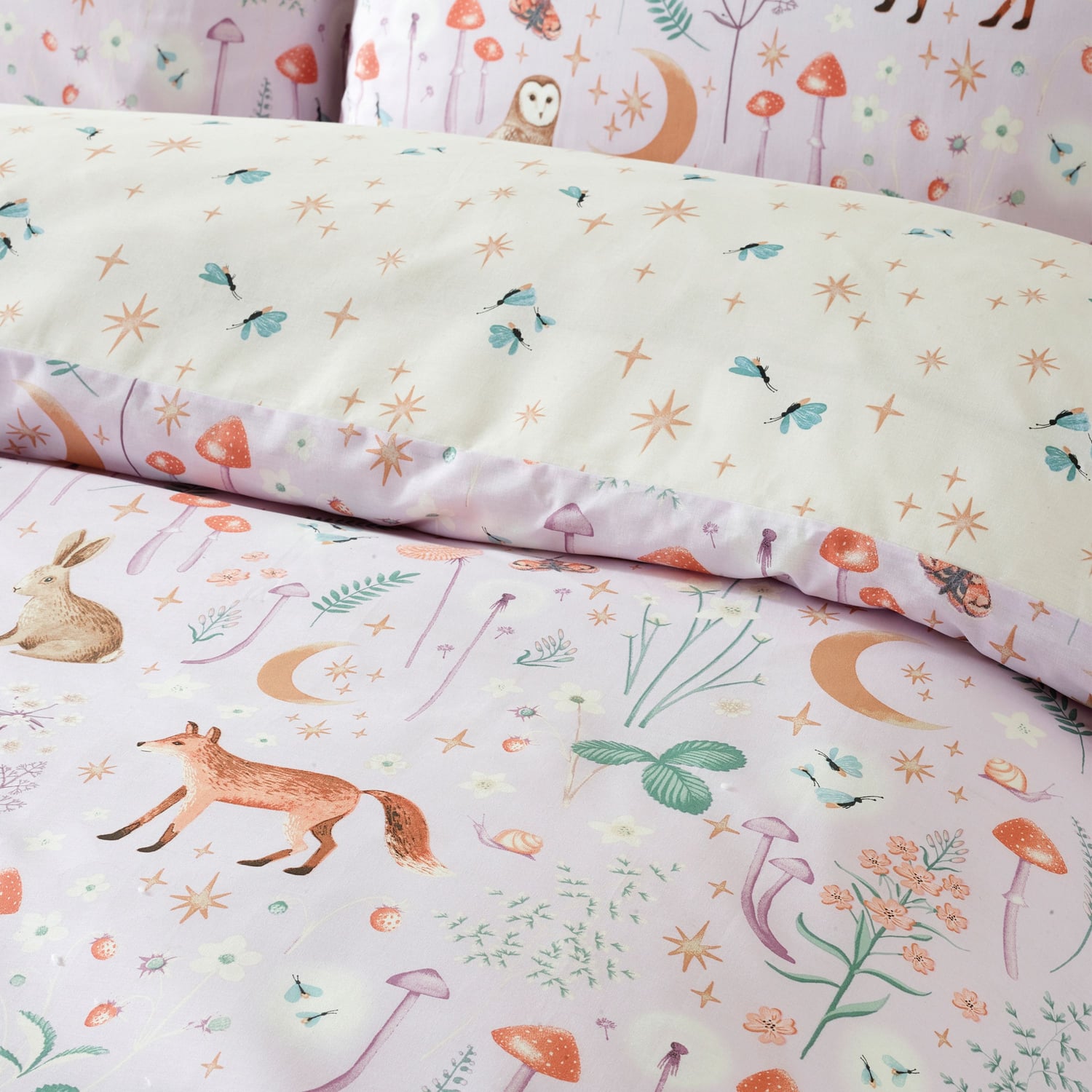 Catherine Lansfield Enchanted Twilight Animals Reversible Duvet Cover Set - Lilac - Enchanted Twilight Lilac Duvet Set