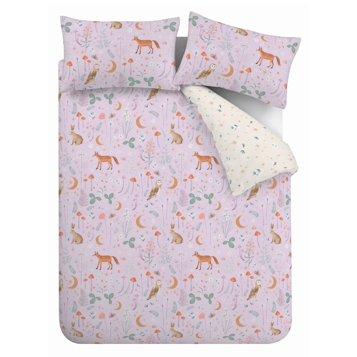 Catherine Lansfield Enchanted Twilight Animals Reversible Duvet Cover Set - Lilac - Enchanted Twilight Lilac Duvet Set