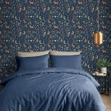 Catherine Lansfield Enchanted Twilight Animals Natural Wallpaper - Enchanted Twilight Navy Wallpaper