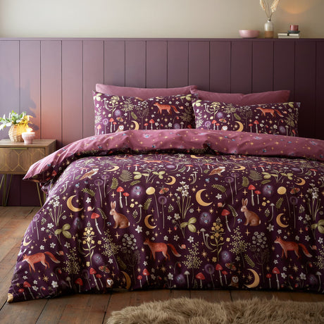 Catherine Lansfield Enchanted Twilight Animals Duvet Cover Set - Enchanted Twilight Plum Duvet Set