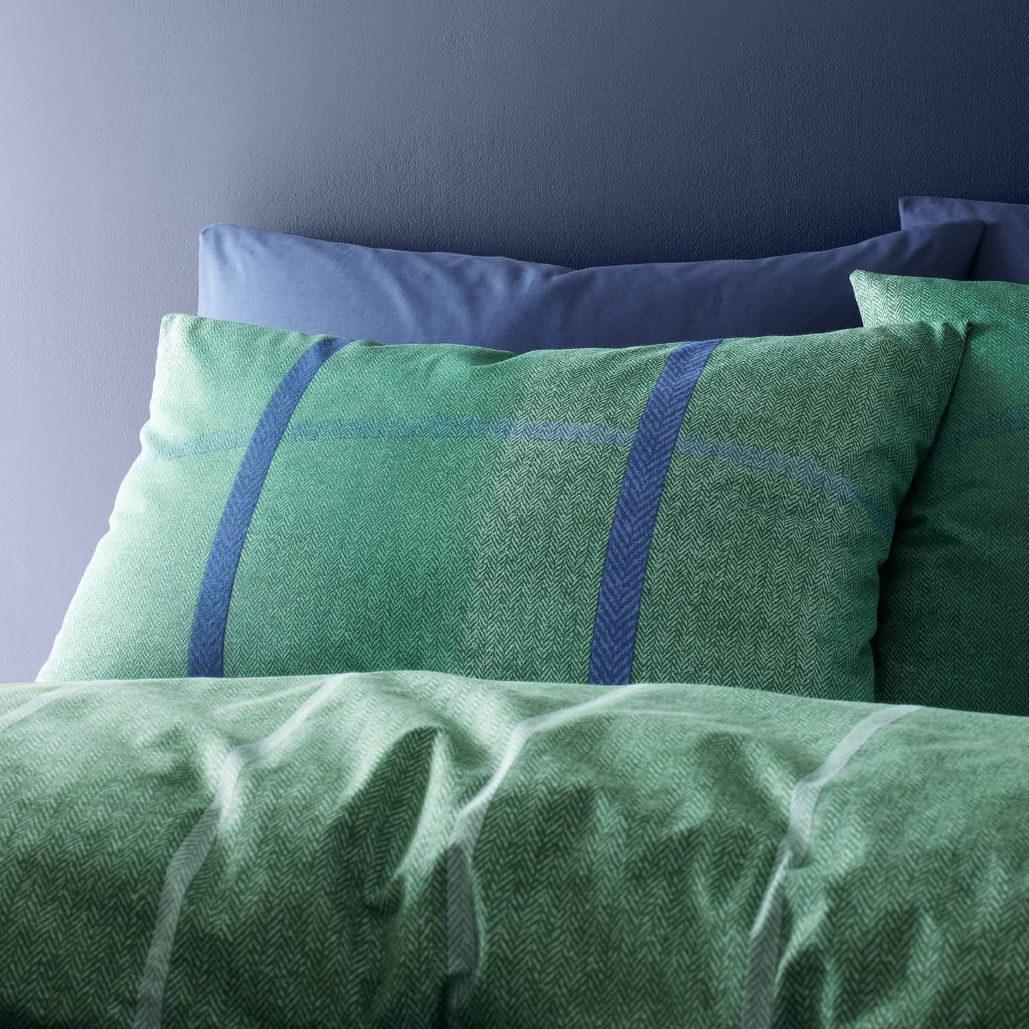 Catherine Lansfield Melrose Tweed Check Brushed Cotton Flannelette Duvet Cover - Green - Brushed Melrose Tweed Green Duvet Set