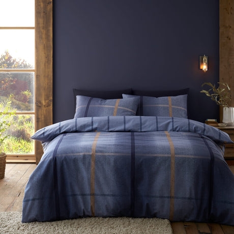 Catherine Lansfield Brushed Melrose Tweed Check Duvet Cover Set - Melrose Check Blue Duvet Set