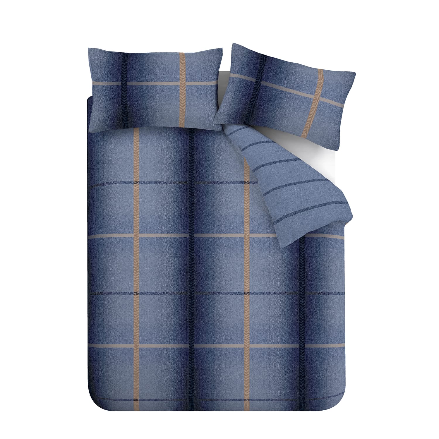 Catherine Lansfield Brushed Melrose Tweed Check Duvet Cover Set - Melrose Check Blue Duvet Set