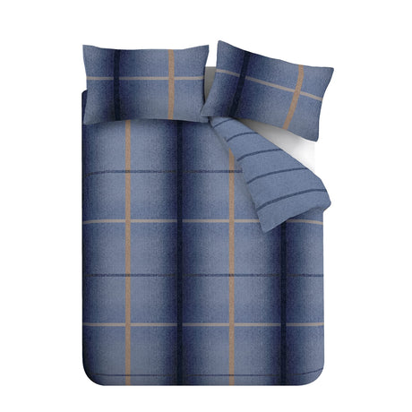 Catherine Lansfield Brushed Melrose Tweed Check Duvet Cover Set - Melrose Check Blue Duvet Set