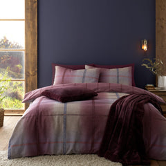 Catherine Lansfield Melrose Tweed Check Plum Brushed Cotton Flannelette Duvet Cover Bedding Set