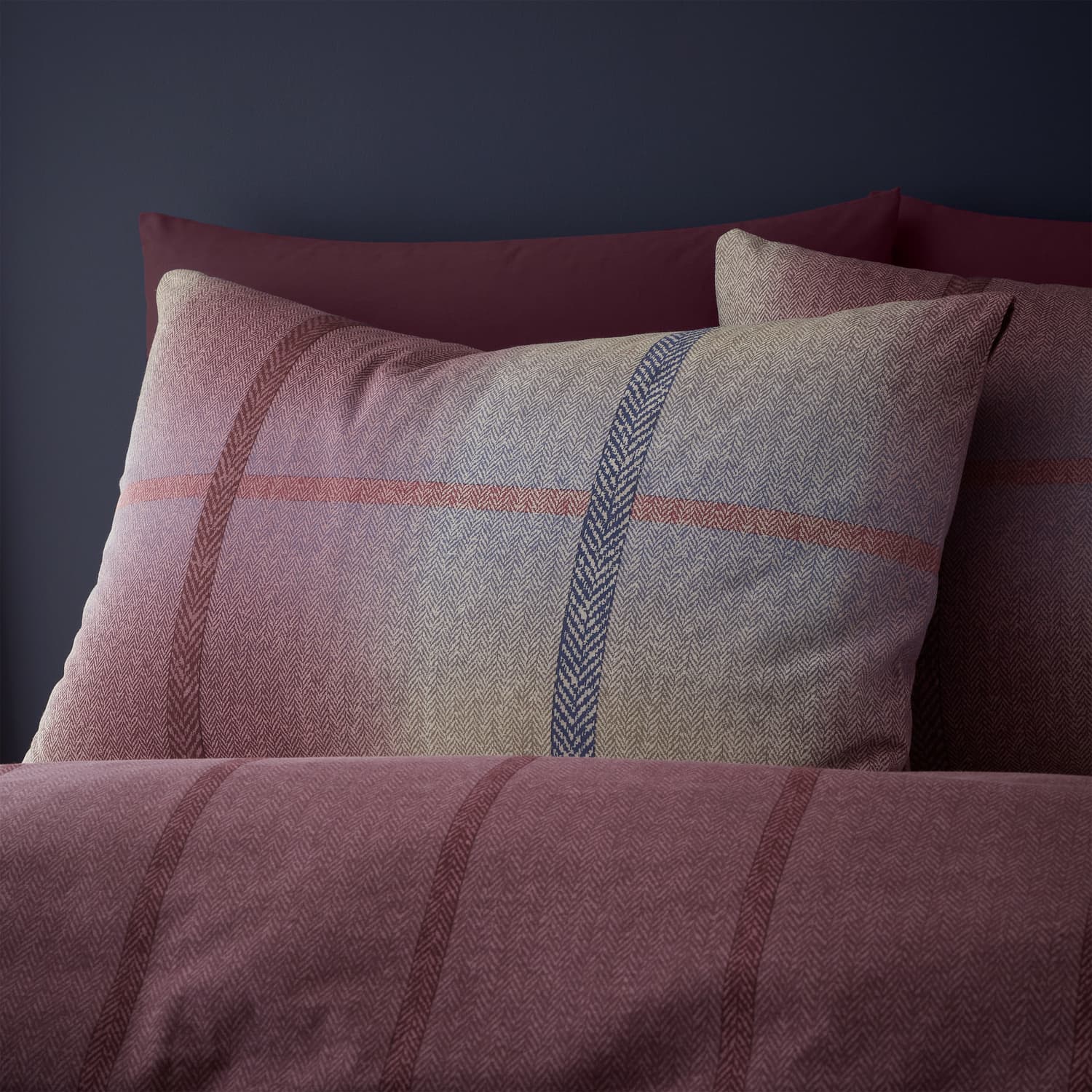 Catherine Lansfield Melrose Tweed Check Brushed Cotton Flannelette Duvet Cover - Plum - Melrose Check Plum Duvet Set