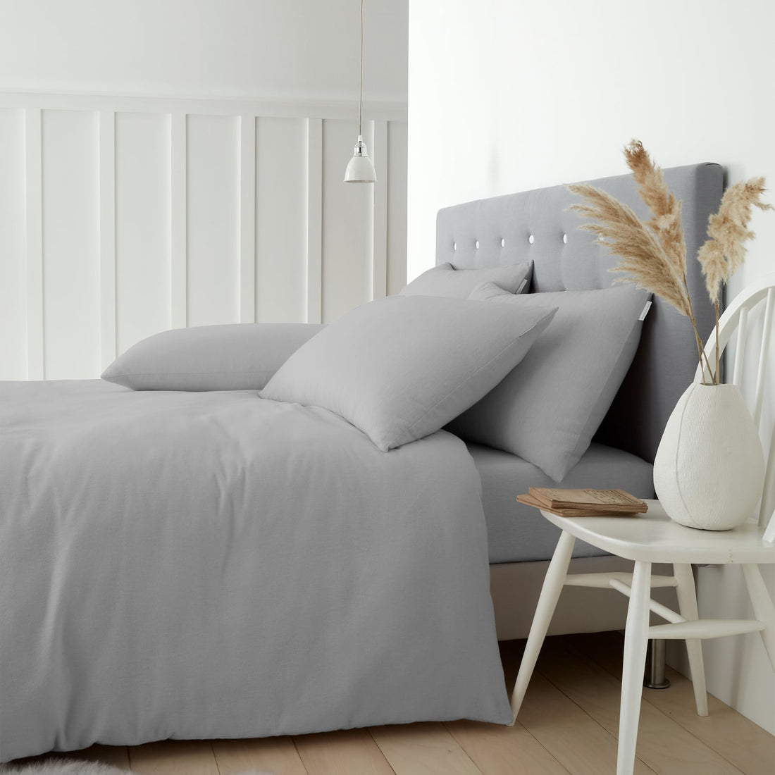 Catherine Lansfield Grey Brushed Cotton Duvet Cover Bedding Set