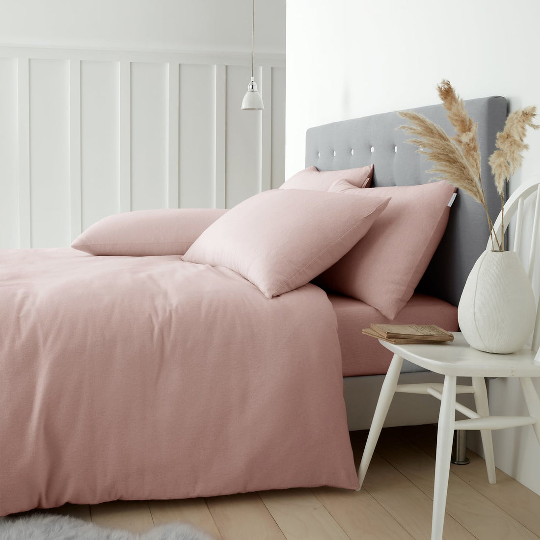 Catherine Lansfield Pink Brushed Cotton Duvet Cover Bedding Set
