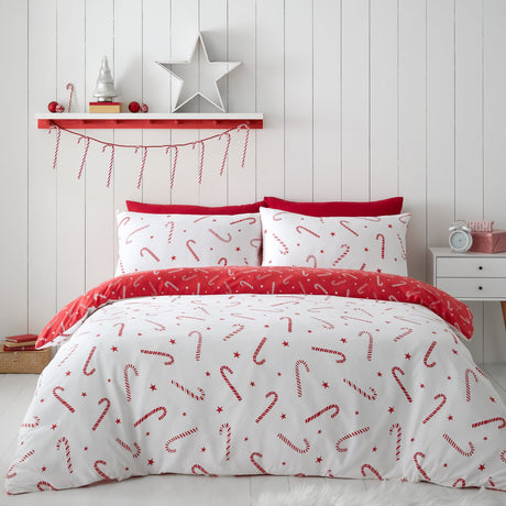 Catherine Lansfield Christmas Candy Cane Duvet Cover Set - Christmas Candy Cane Duvet Set