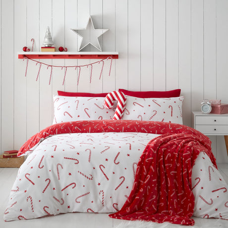 Catherine Lansfield Christmas Candy Cane Duvet Cover Set