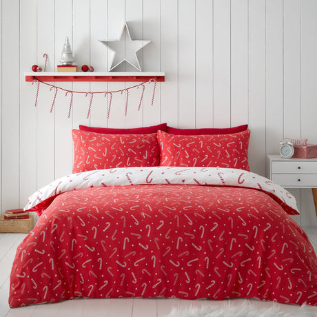 Catherine Lansfield Christmas Candy Cane Duvet Cover Set - Christmas Candy Cane Duvet Set