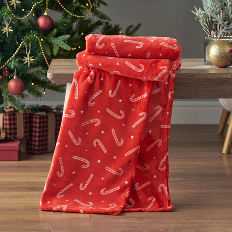 Catherine Lansfield Christmas Candy Cane Throw - Christmas Candy Cane Throw