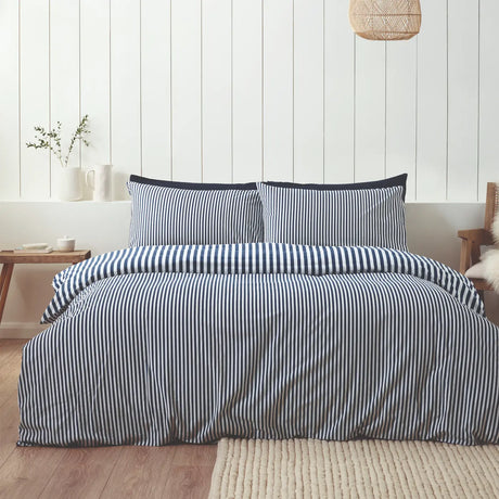 Catherine Lansfield Brushed Stripe Brushed Cotton Flannelette Duvet Cover - Navy Blue image 4