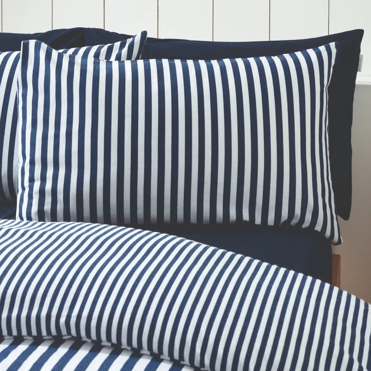 Catherine Lansfield Brushed Stripe Brushed Cotton Flannelette Duvet Cover - Navy Blue image 2