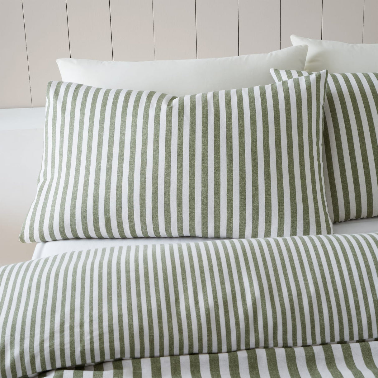 Catherine Lansfield Brushed Stripe Duvet Cover Set Green - Brushed Stripe Duvet Set Green