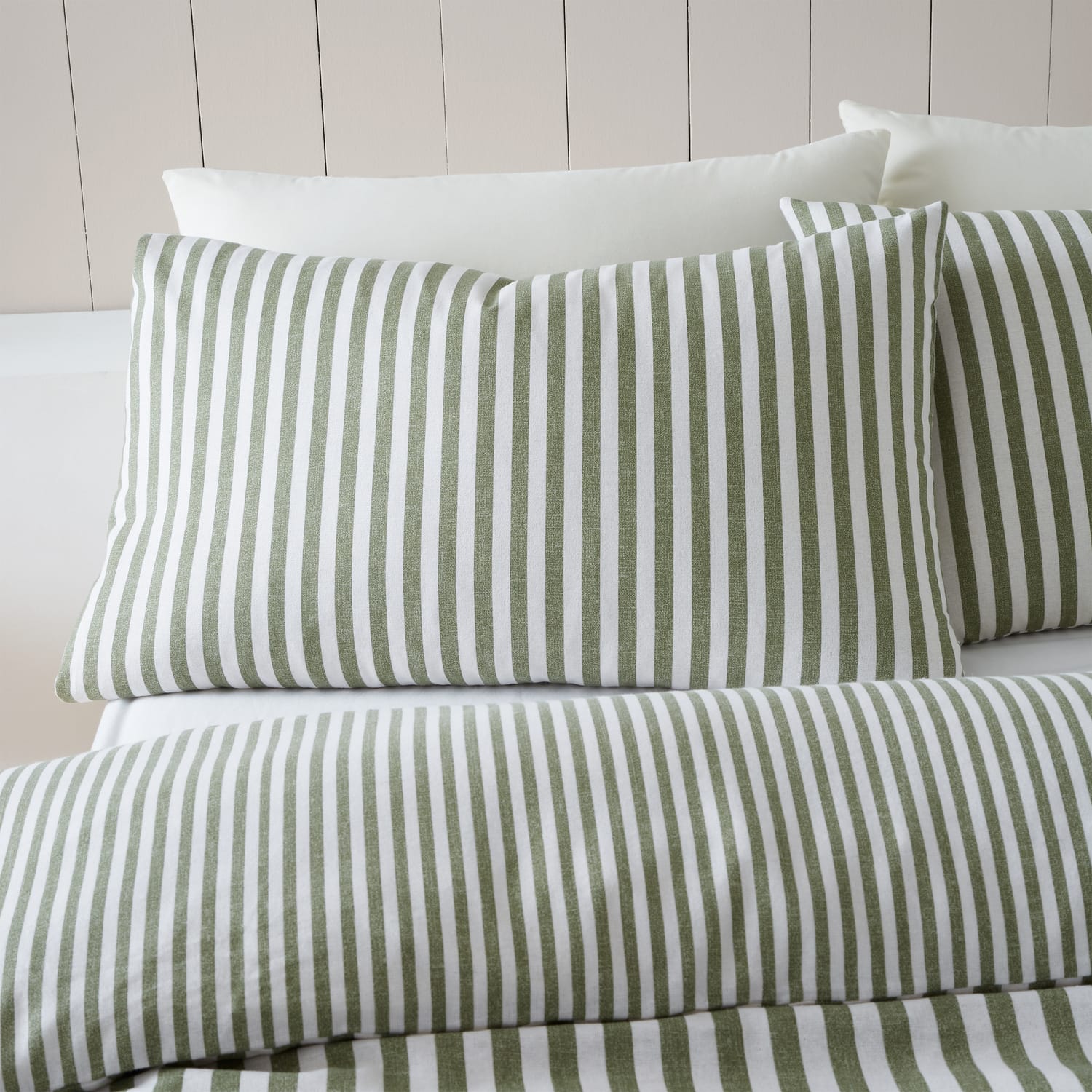 Catherine Lansfield Brushed Stripe Duvet Cover Set Green - Brushed Stripe Duvet Set Green