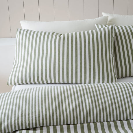 Catherine Lansfield Brushed Stripe Duvet Cover Set Green - Brushed Stripe Duvet Set Green