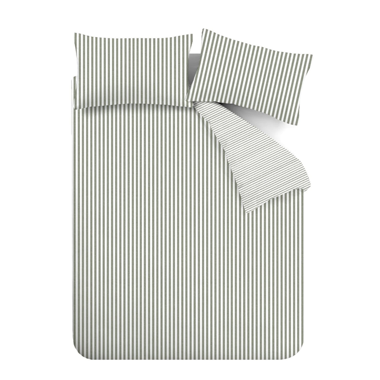 Catherine Lansfield Brushed Stripe Duvet Cover Set Green - Brushed Stripe Duvet Set Green