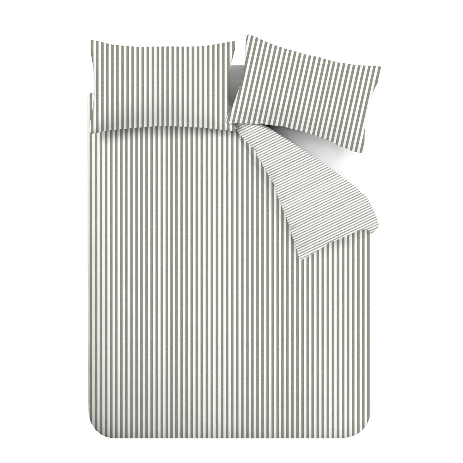 Catherine Lansfield Brushed Stripe Duvet Cover Set Green - Brushed Stripe Duvet Set Green