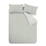 Catherine Lansfield Brushed Stripe Duvet Cover Set Green - Brushed Stripe Duvet Set Green