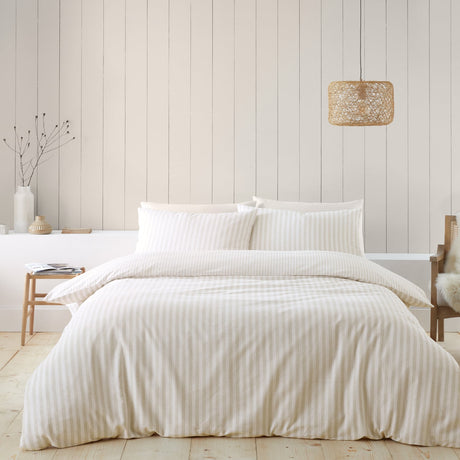 Catherine Lansfield Brushed Stripe Duvet Cover Set Natural