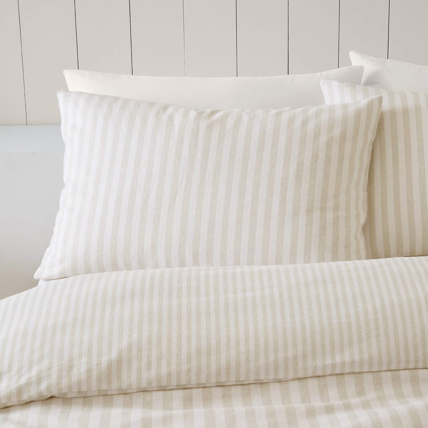 Catherine Lansfield Brushed Stripe Duvet Cover Set Natural - Brushed Stripe Duvet Set Natural