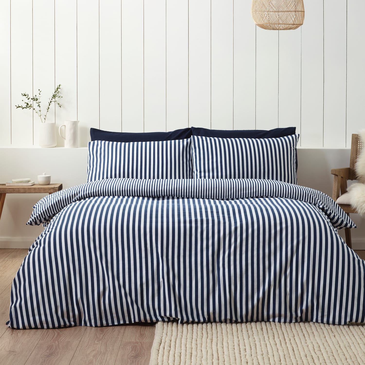 Catherine Lansfield Brushed Stripe Duvet Cover Set Navy Blue - Brushed Stripe Navy Duvet Set