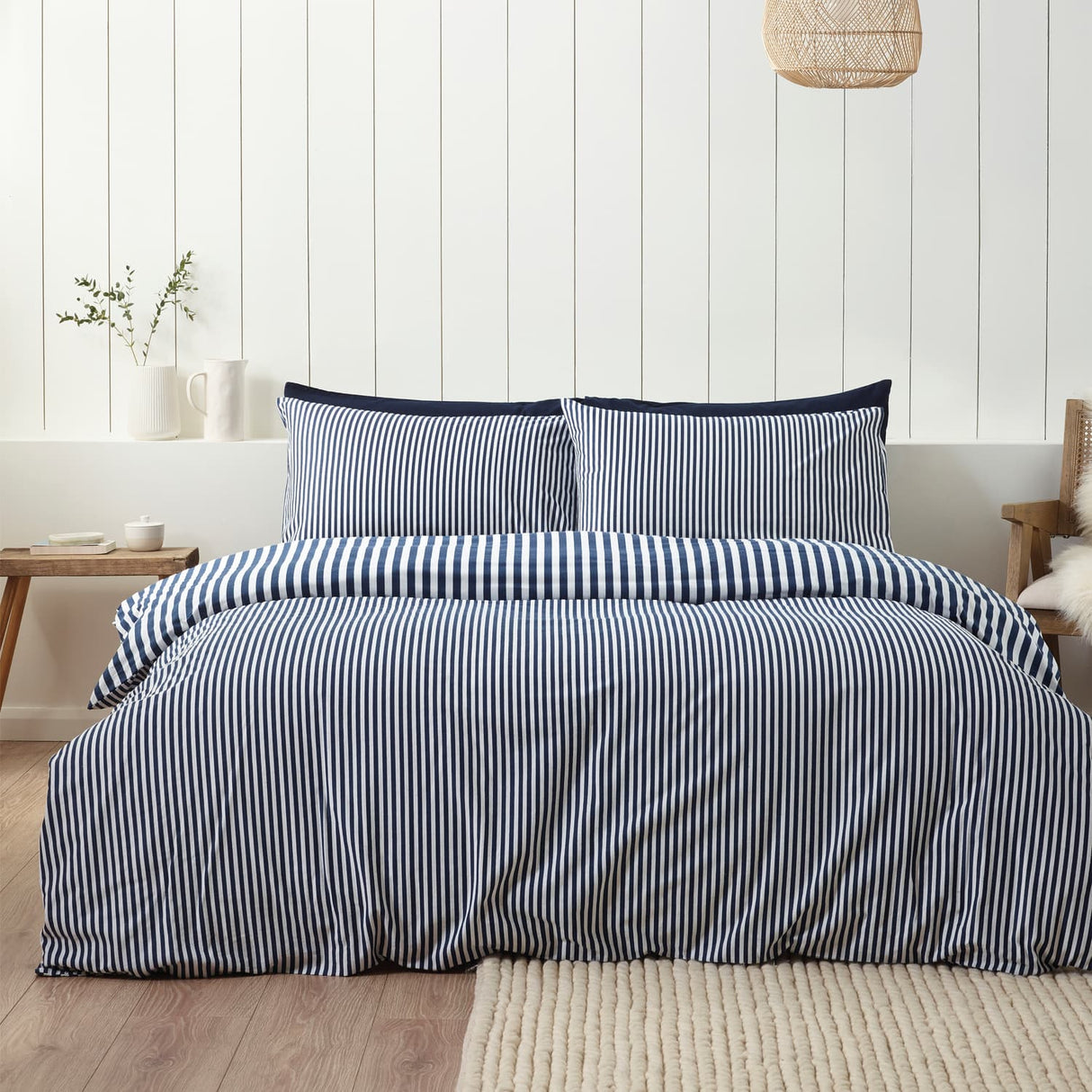 Catherine Lansfield Brushed Stripe Duvet Cover Set Navy Blue - Brushed Stripe Navy Duvet Set