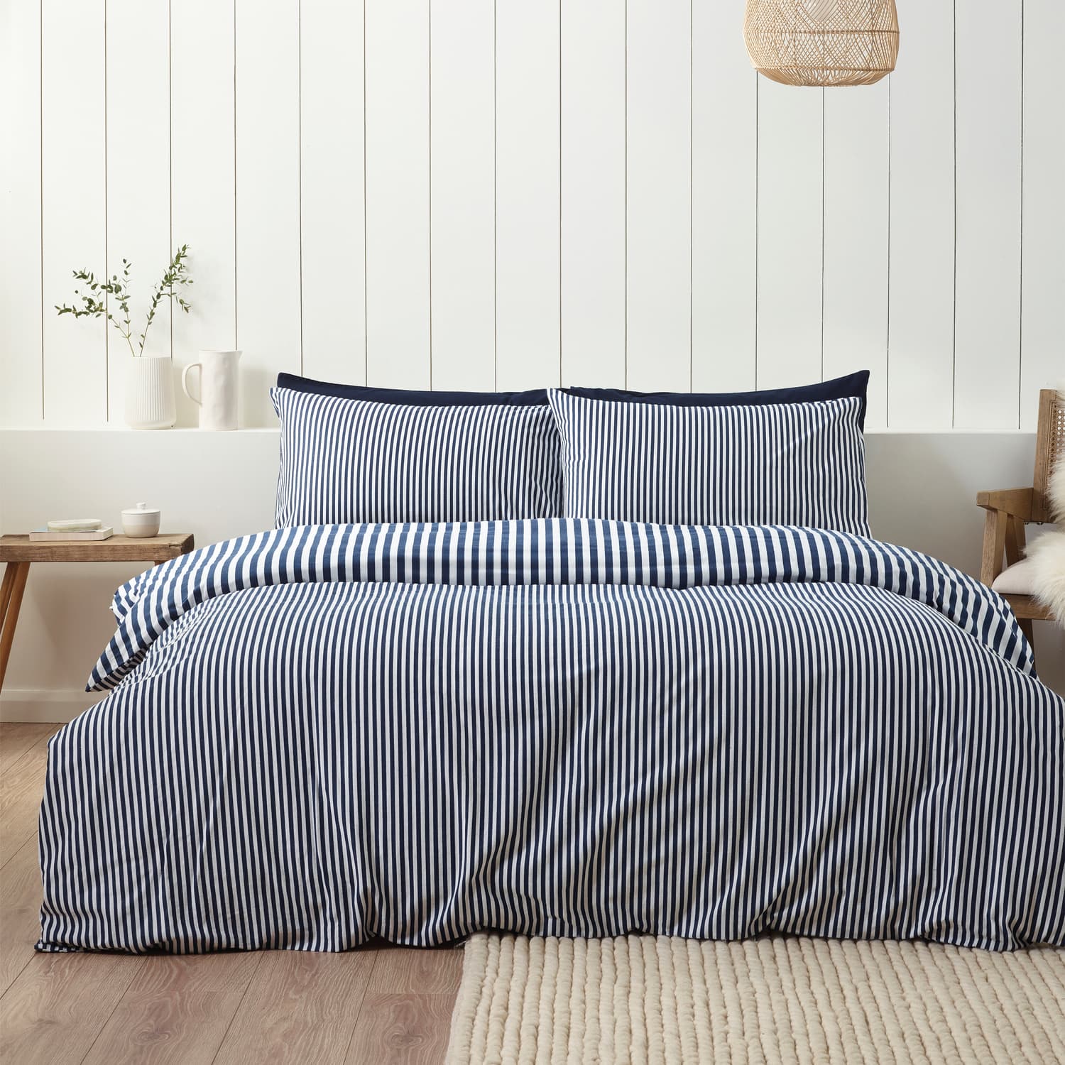 Catherine Lansfield Brushed Stripe Duvet Cover Set Navy Blue - Brushed Stripe Navy Duvet Set