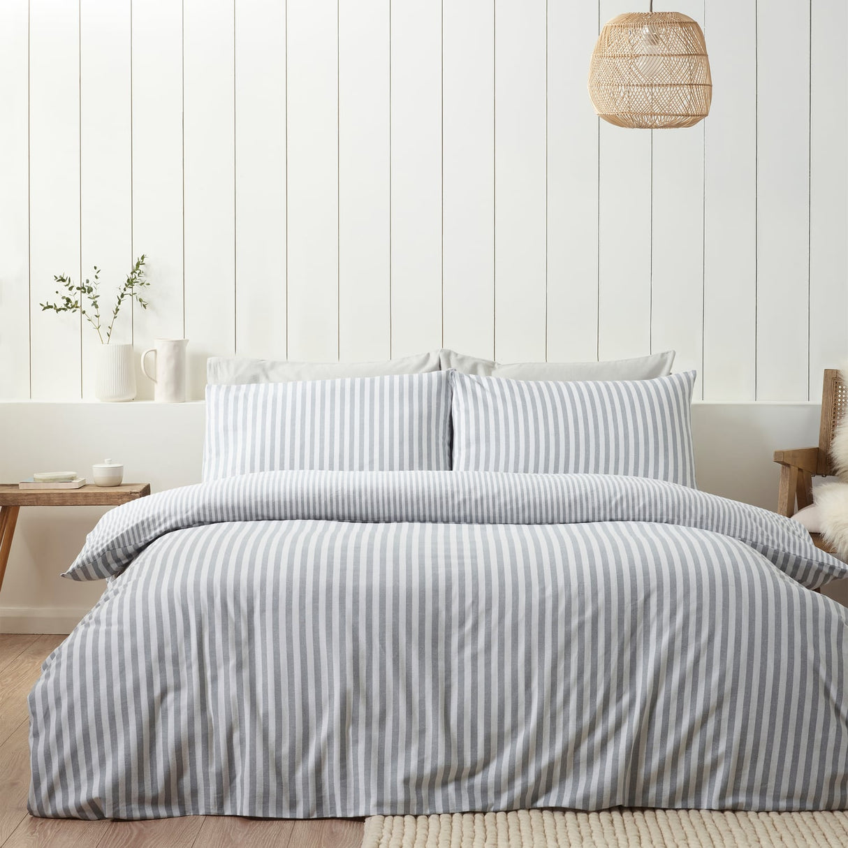Catherine Lansfield Brushed Stripe Duvet Cover Set Silver Grey - Brushed Stripe Silver Grey Duvet Set