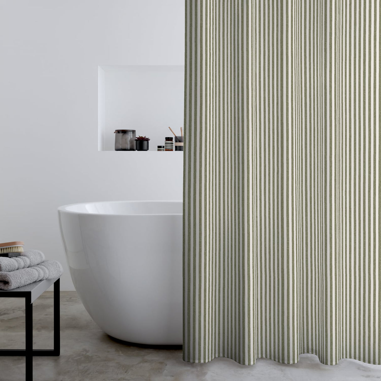 Catherine Lansfield Timeless Stripe Shower Curtain - Timeless Stripe Shower Curtain Green