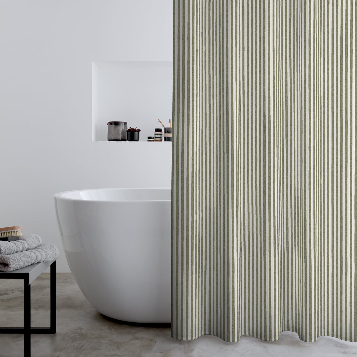 Catherine Lansfield Timeless Stripe Shower Curtain - Timeless Stripe Shower Curtain Green