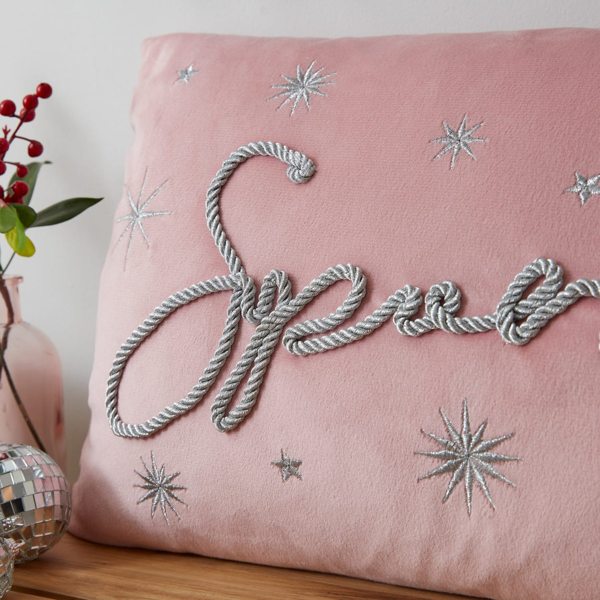 Catherine Lansfield Christmas Sparkle Filled Cushion 30cm x 50cm - Sparkle Pink Cushion