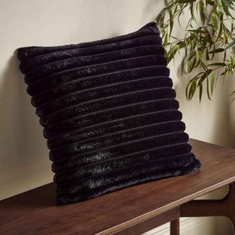 Catherine Lansfield Cosy Ribbed Filled Cushion 45cm x 45cm - Black