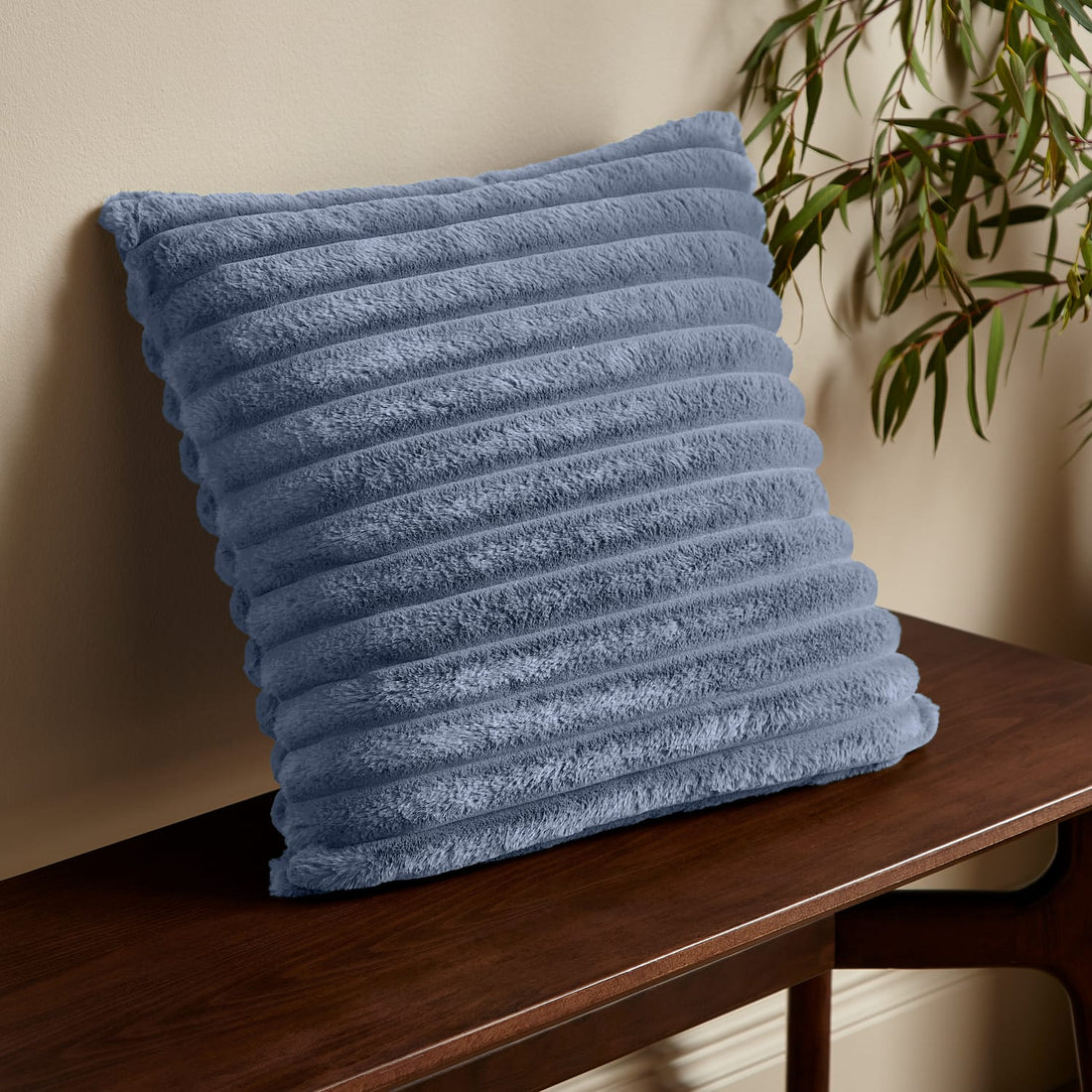 Catherine Lansfield Cosy Ribbed Velvet Lansfield Blue Filled Cushion 45cm x 45cm