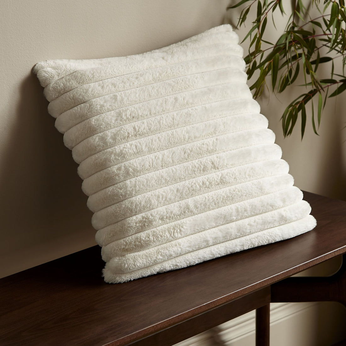 Catherine Lansfield Cosy Ribbed Velvet Cream Filled Cushion 45cm x 45cm