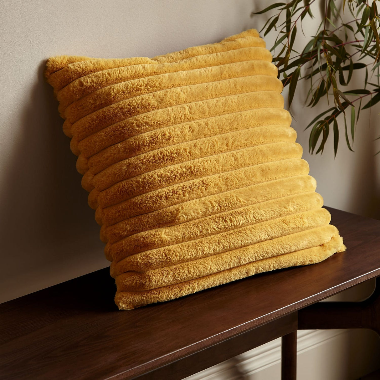 Catherine Lansfield Cosy Ribbed Filled Cushion 45cm x 45cm - Black - Cosy Ribbed Cushion Mustard