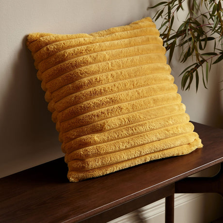 Catherine Lansfield Cosy Ribbed Filled Cushion 45cm x 45cm - Black - Cosy Ribbed Cushion Mustard