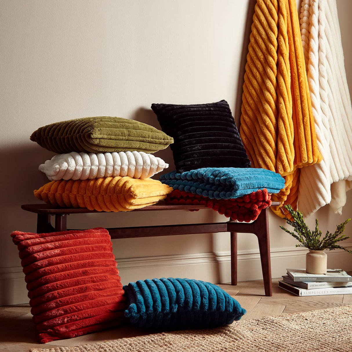 Catherine Lansfield Cosy Ribbed Filled Cushion 45cm x 45cm - Teal - Cosy Ribbed Cushion Teal