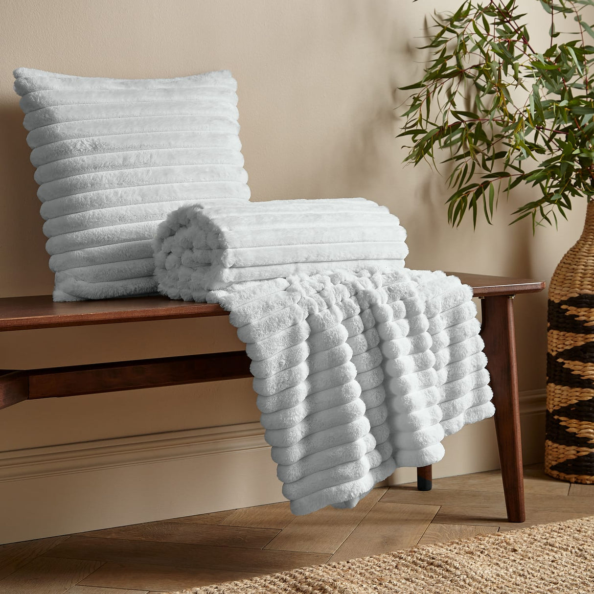 Catherine Lansfield Cosy Ribbed Filled Cushion 45cm x 45cm - Grey - Cosy Ribbed Grey Group