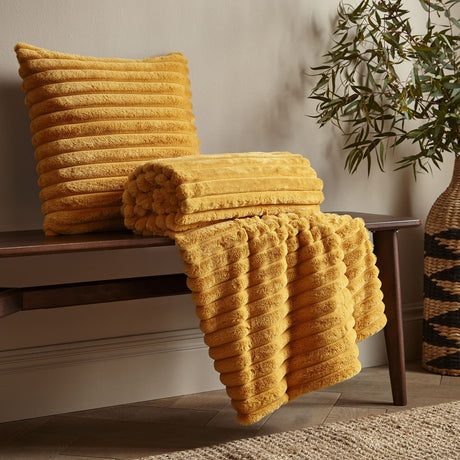 Catherine Lansfield Cosy Ribbed Filled Cushion 45cm x 45cm - Cream - Cosy Ribbed Mustard Group