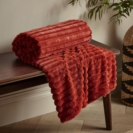 Catherine Lansfield Cosy Ribbed Velvet Throw – Burnt Orange – 130cm x 170cm