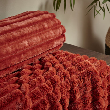 Catherine Lansfield Cosy Ribbed Velvet Throw – Burnt Orange – 130cm x 170cm - Cosy Ribbed Throw Burnt Orange