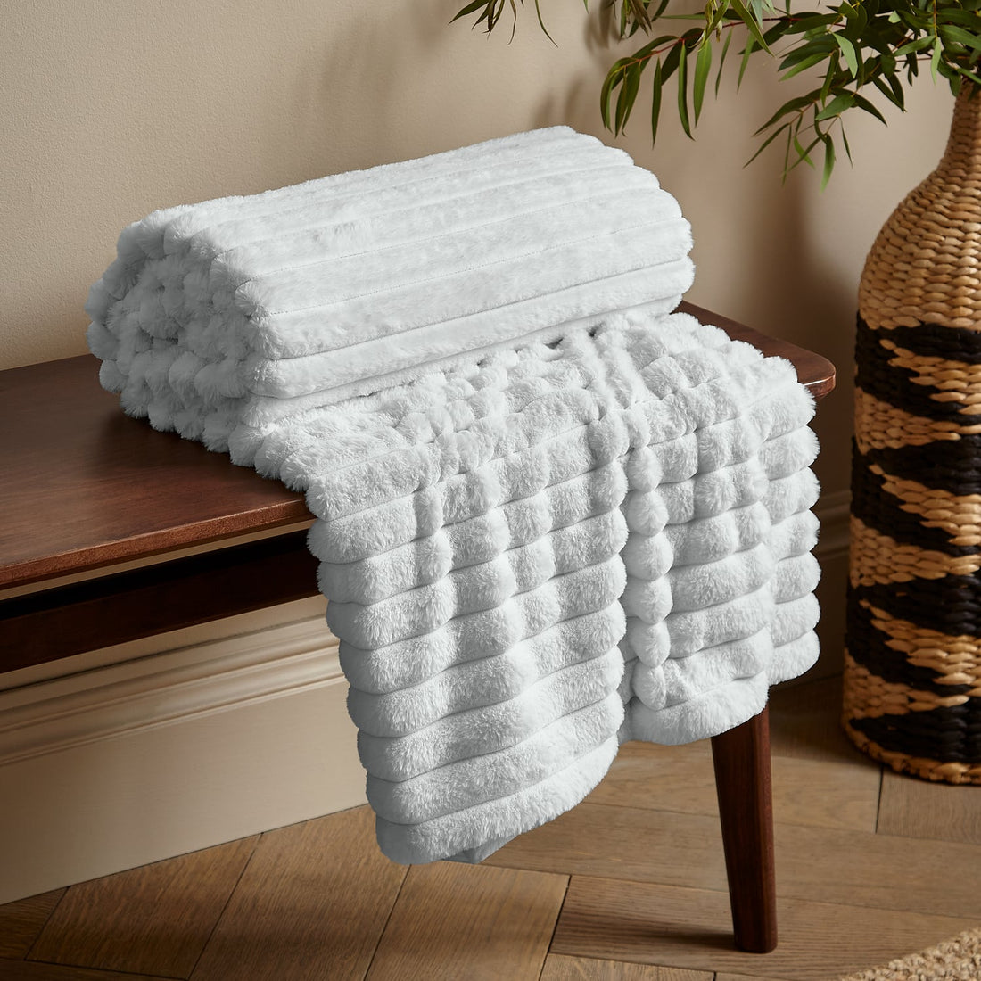 Catherine Lansfield Cosy Ribbed Grey Velvet Throw Blanket 130cm x 170cm