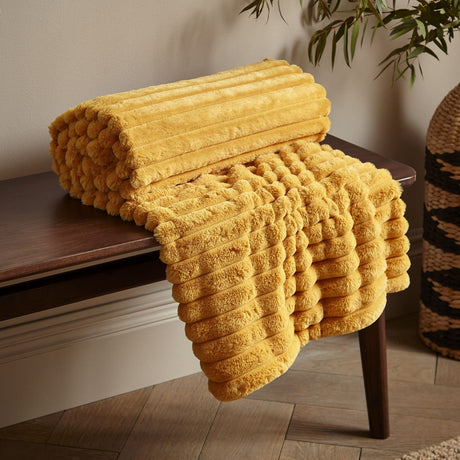 Catherine Lansfield Cosy Ribbed Velvet Throw – Mustard – 130cm x 170cm
